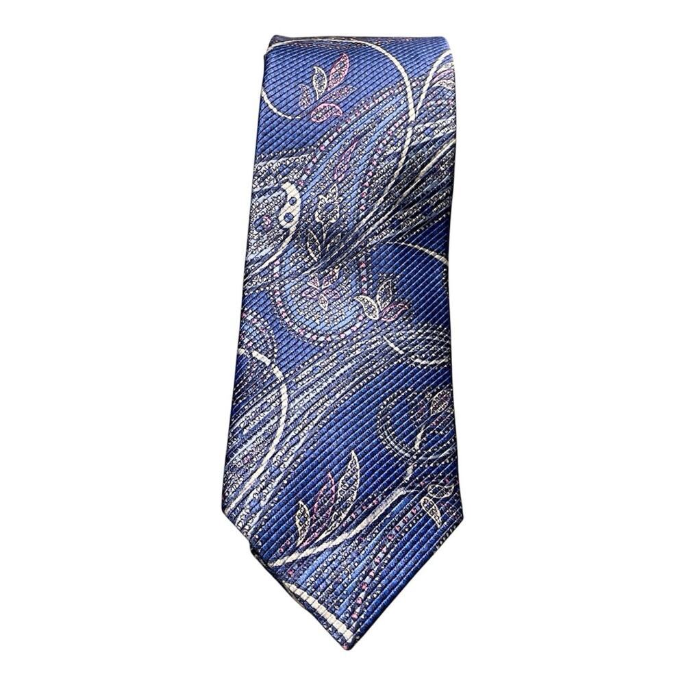 David Donahue Blue Handsewn Paisley Neck Tie Necktie 100% Silk Made In USA